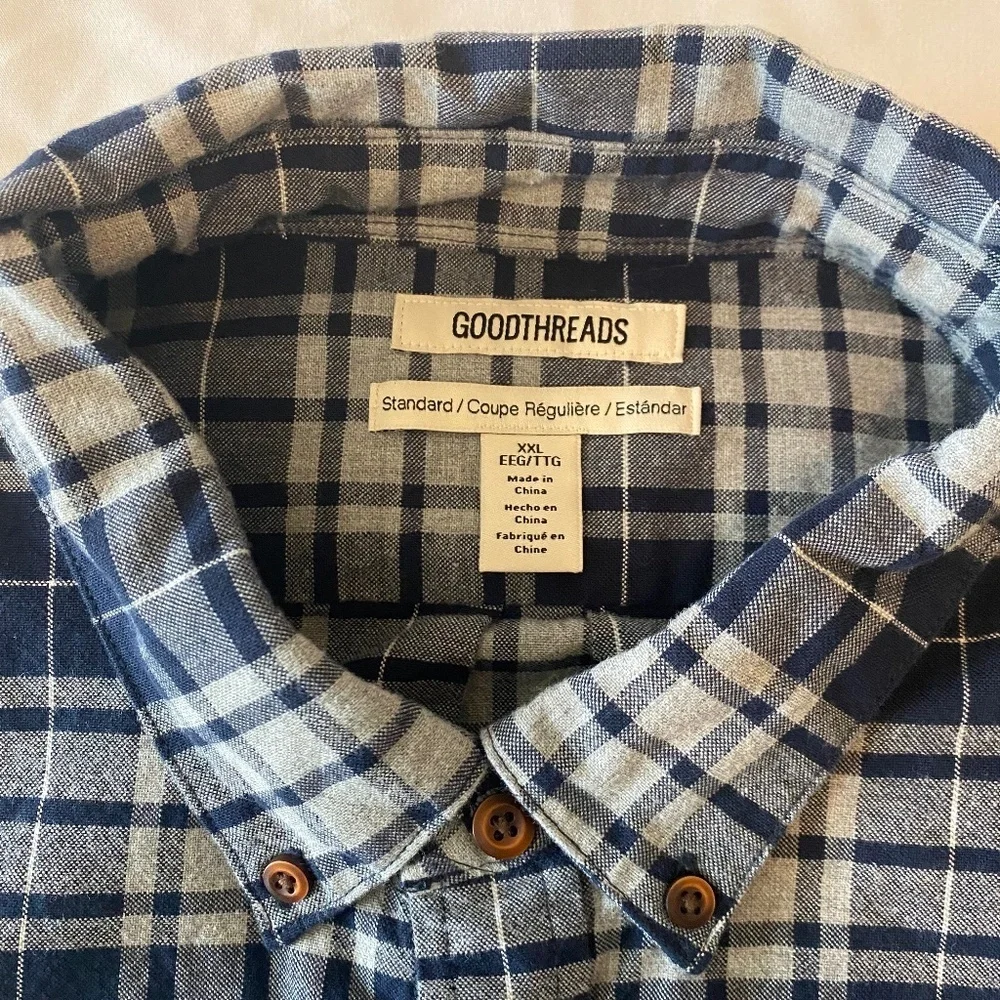 Goodthreads Long Sleeve‎ Button Down Shirt Plaid Blue Grey Size XXL